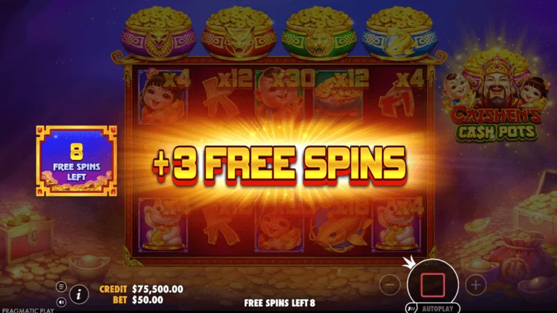 Caishen’s Cash Pots - 3 extra spins from the carp