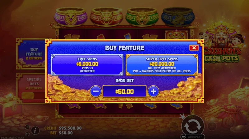 Caishen’s Cash Pots - buy feature screen